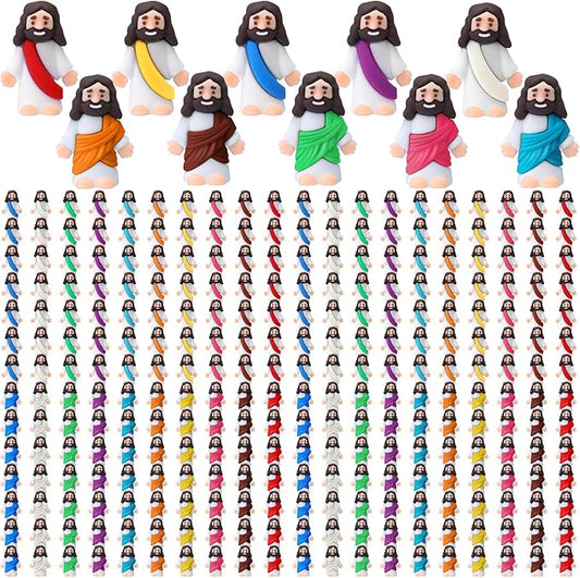 Bememo 300 Pcs Little Jesus Figures Bulk Original Design Mini Pocket Jesus Toys Rubber Figurine to Hide and Seek Religious Party Favors Sunday School Craft Baptism Gifts(Colorful)