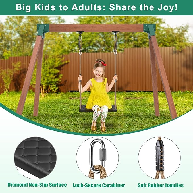 SELEWARE Heavy Duty Swing Set Brackets Kit with 2 Green A-Frame Swing Brackets, 4 Black Swing Hangers & 2 Black Swing Seats, Complete DIY Outdoor Playground Hardware for Backyard, Kids & Toddlers