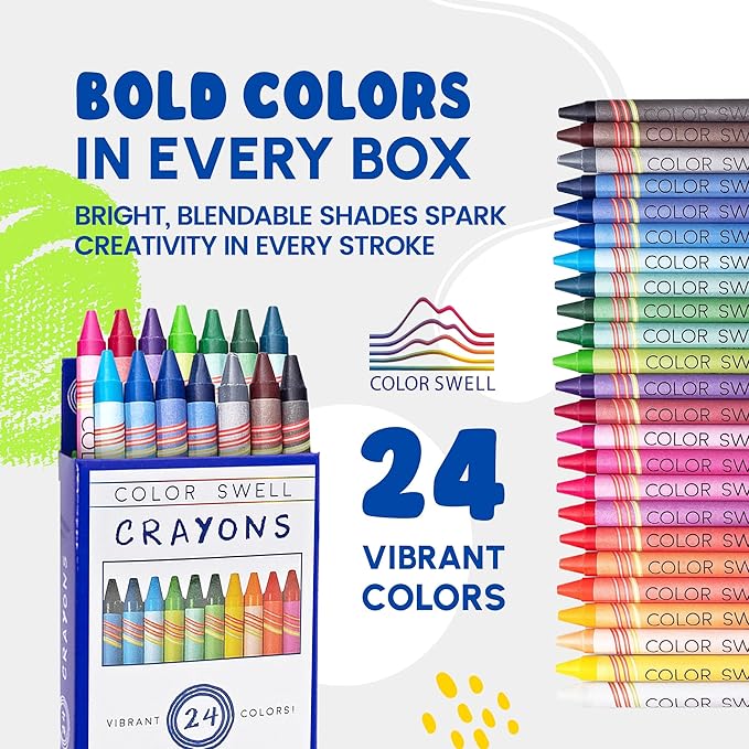 Color Swell Crayons Bulk 4 Packs of 24 Count Vibrant Colors Teacher Quality Durable for Families Class Party Favors