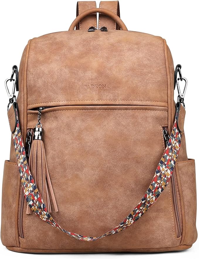 FADEON Leather Backpack Purse for Women Designer Travel Backpack Purses PU Fashion Ladies Shoulder Bag with Tassel