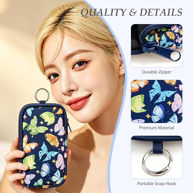KJQJLY 2 Pack Portable Tampon Organizer Bag Tampon Holder & Storage Case with Zipper for Travel, Discreet Period Bag for Purse, Waterproof Feminine Products Pouch for Women (Butterfly)