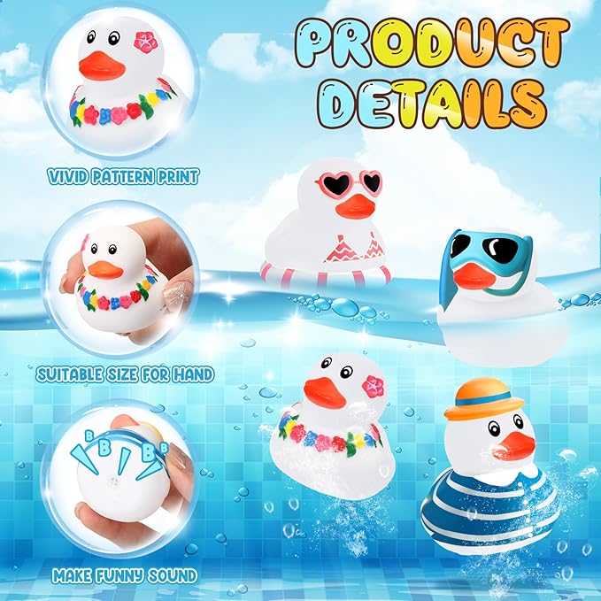 Honoson Summer Beach Rubber Duckies Bulk Mini Rubber Duck Bath Toys Float Bathtub Ducky Cute Squeaky Ducky for Classroom Carnival Summer Birthday Baby Shower Party Favor(White,36 Pcs)
