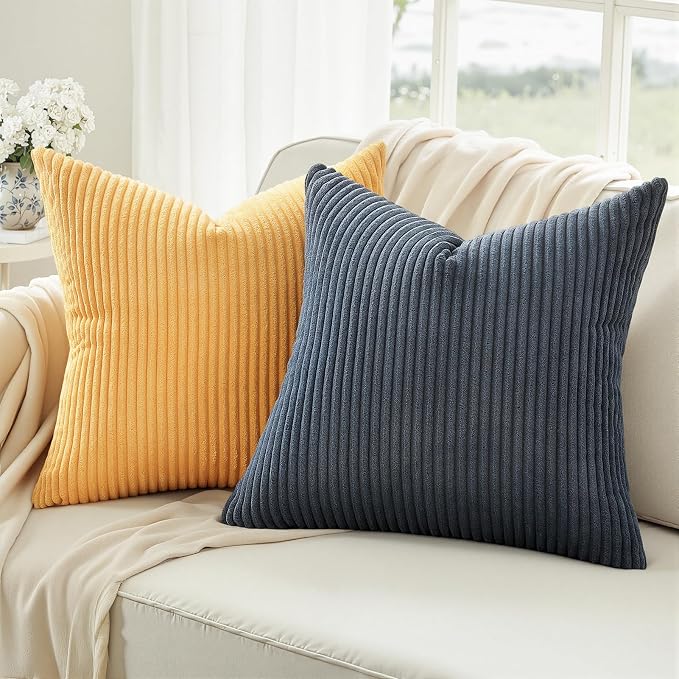 Topfinel Burnt Orange and Blue Couch Pillows Pack of 4 Decorative 16x16 Inch Velvet Pillow Covers for Bed Accent Modern Corduroy Pillowcase Sofa Livingroom Home Decor