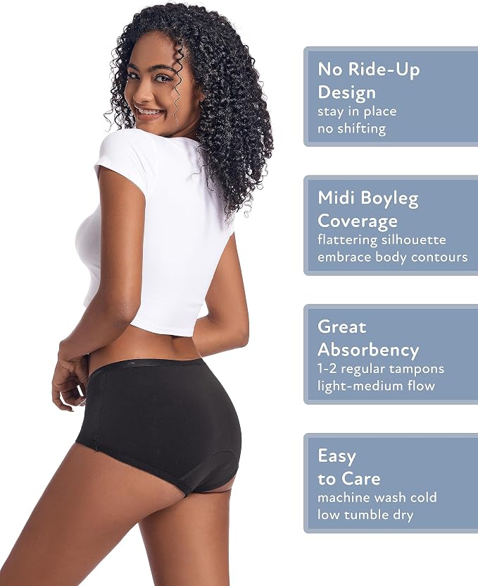 Goat Union Organic Cotton Boyleg Period Underwear for Women & Teens - Moderate Absorbency Period Panty