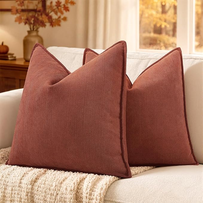 MIULEE Pack of 2 Fall Rust Euro Shams Chenille Pillow Covers 22x22 Inch | Decorative Soft Couch Throw Pillows,Farmhouse Cushion Covers,Elegant Design for Sofa,Bed,Living Room,Summer Decor
