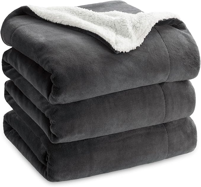 Bedsure GentleSoft Sherpa Fleece Blanket Queen Size for Bed, Non-Heated, Thick and Warm Throw for Women and Men, Soft Fuzzy Plush Queen Blanket for Winter, Charcoal, 90x90 Inches