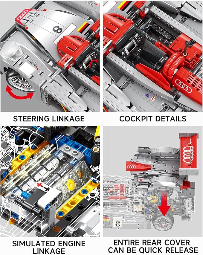 Audi R8 LM-P 24H Le Mans Winner, Collectible Race Car Building Kit for Adults Teens, 1:10 Scale Racing Techinc Car Model, Home or Office Décor Gift for Motorsport Fans Age 14+ (2,426 PCS)