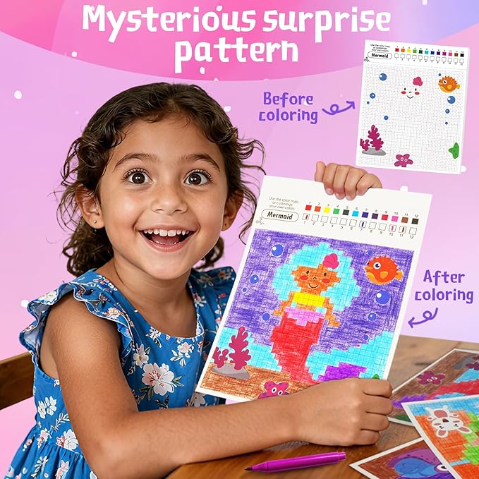 DoodleDoo Coloring Book for Girls Ages 5-8, 20 Pages Paint by Number Princess Coloring Books, Educational DIY Arts & Crafts Drawing Kit,Kids Party Favors Birthday Gifts for Ages 5 6 7 8 9 10 11 12