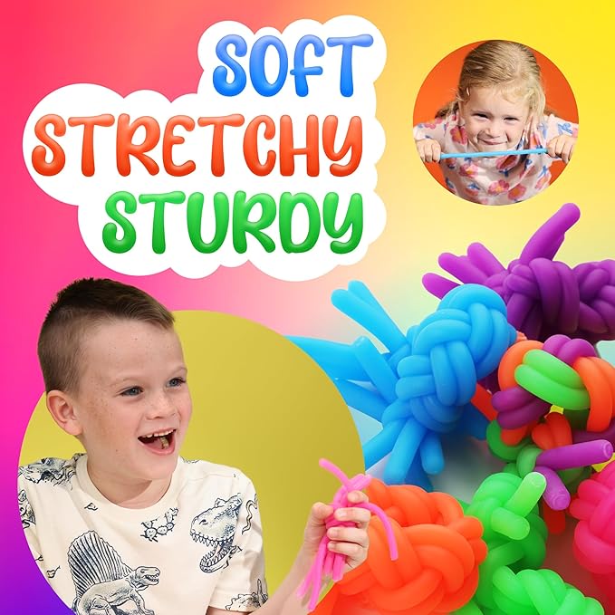 12 Pack Monkey Noodles - Fidget Stretchy Sensory Toys for Kids & Toddlers - Autism Sensory Products - Stretchy String - Party Favors & Treasure Box Toys for Classroom & Easter