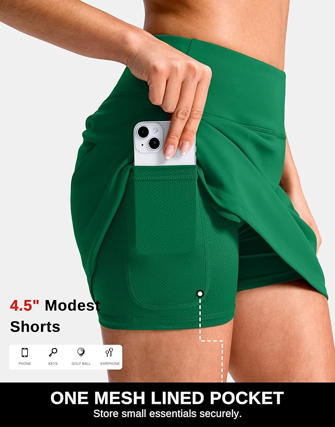 14"/16" Skorts with 3 Pockets | Side Slits, High Waisted, Built-in Shorts, A Line, Casual, Pickleball, Athletic, Golf, Tennis Skirt, for Women