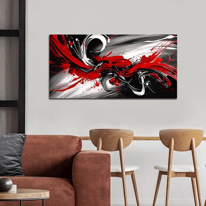 Black and White Red Large Canvas Wall Art for Living Room Framed Print Picture Painting Bedroom Office Wall Decor Modern Room Abstract Wall Decorations Artwork Size 20x40 Ready to Hang