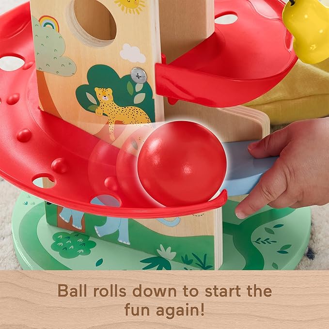 Fisher-Price Wood Baby Toy Treehouse Ball Run, 2-Piece Wooden Activity for Developmental Play Infants & Toddlers Ages 9+ Months
