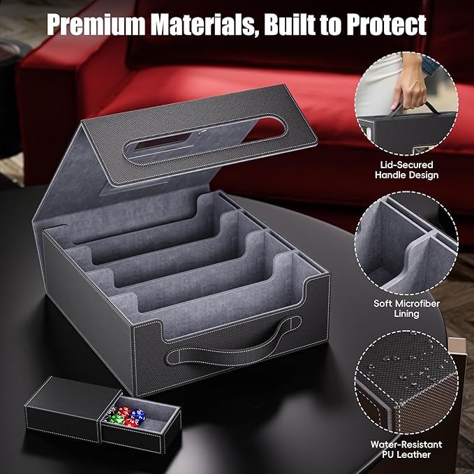 Trading Card Storage Box – 3500+ Magnetic MTG Deck Box with Handle,Commander & Toploader Display, Dice Box,4 Dividers & 30 Color Labels – Fits for TCG,MTG,Yu-Gi-Oh and Sport cards