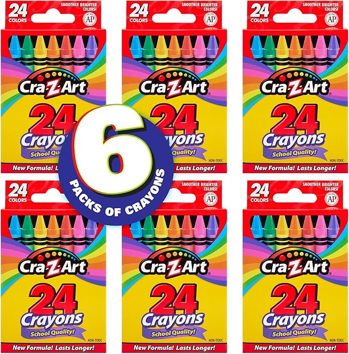Cra-Z-Art Crayons, Bulk Pack, 24 Count, 6 Packs of Crayons, Bulk School Supplies for Classroom, Back to School Essentials