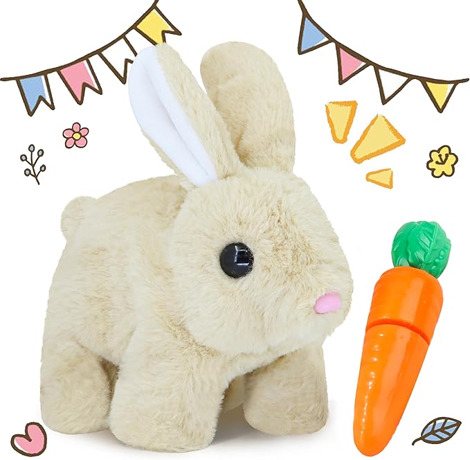 Bunby - Realistic Walking & Talking Bunny Toy, Interactive Plush with Hopping, Ear Twitching & Sounds | Lifelike Easter Gift for Kids, Handmade Stuffed Animal