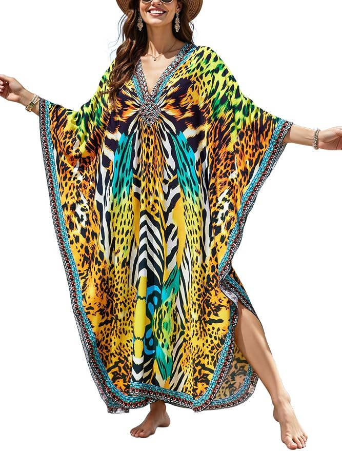 Mumu Dresses for Women Plus Size, Bohemian Kaftan Beach Cover Up Long Maxi Nightgown Soft Loungewear
