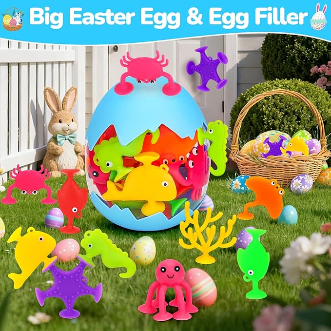 Toddler Suction Cup Bath Toys, Ocean Animal Bath Toys for Kids Ages 1-3 3-5 4-8 Mold Free Bathtub Window Building Travel Toys Valentines Gifts Easter Basket Stuffers for 2 3 4 5 Year Old Boys Girls