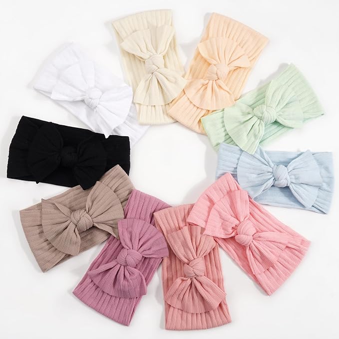 CÉLLOT 10 Colors Super Stretchy Soft Knot Baby Girl Headbands with Hair Bows Nylon Head Wrap For Newborn Baby Girls Infants Toddlers Kids