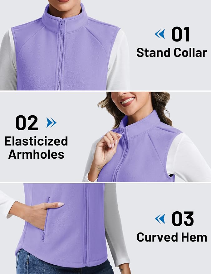 TACVASEN Women Polar Fleece Zip Up Vest with Pockets Lightweight Outerwear | Warm Thermal Sleeveless Jacket Suitable for Hiking Camping Travelling in Cool Autumn and Winter Weather