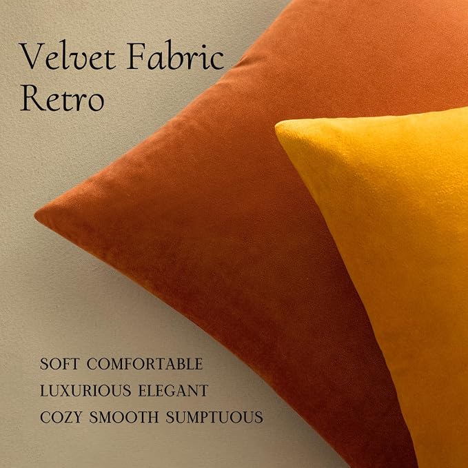 MIULEE MIULEEVelvet Euro Fall Throw Pillow Covers 24x24 Inch Pack of 2 Rust | Soft Solid Decorative Euro Sham, Modern Luxury Home Decor, for King Bed Sofa Couch Bedroom Livingroom