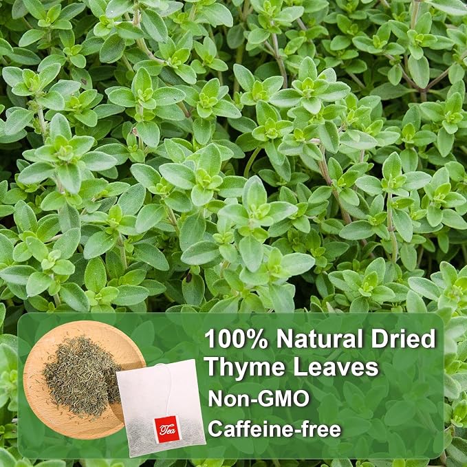 FullChea - Thyme Tea Bags, 40 Count, Dried Thyme Leaves | 100% pure dried thyme herbal tea, Non-GMO & caffeine-free, easy to brew hot or iced