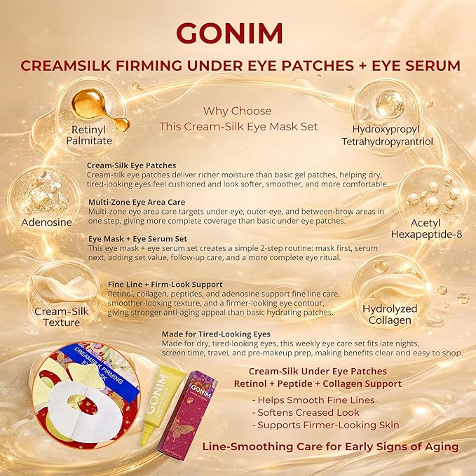 GONIM Eye Patches Collagen Under Eye Patches with Eye Serum, Retinol PDRN Eye Masks for Puffy Eyes and Dark Circles, Anti Aging Cream-Silk Texture Under Eye Mask, Gifts for Women, Hydrating 8 pcs