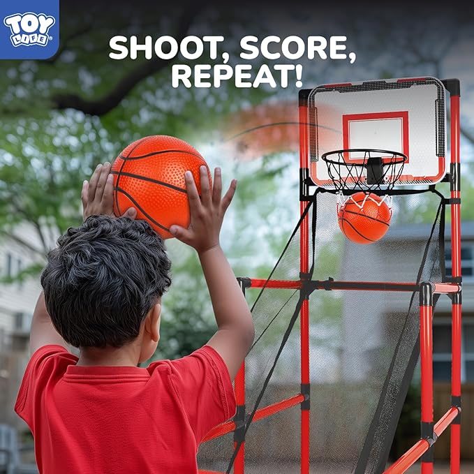 TOY Life Arcade Basketball Game Set Height Adjustable Easy Set Up with 4 Balls and Hoop Game for Kids 3 to 12 Years Old Indoor Outdoor Sport Play, Air Pump Included, Toys for Boys 5-7 Competition