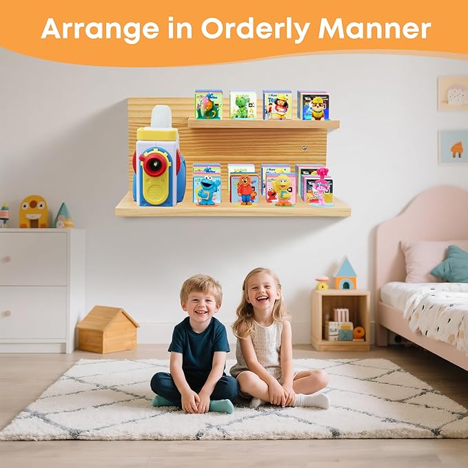 Floating Shelves for Little Tikes Story Dream Machine,Wall Shelf for Little Tikes Projector Books Audio Play Character Storage Tray Organizer for Toddlers and Kids Girls Boys,Pine(Natural Wood)