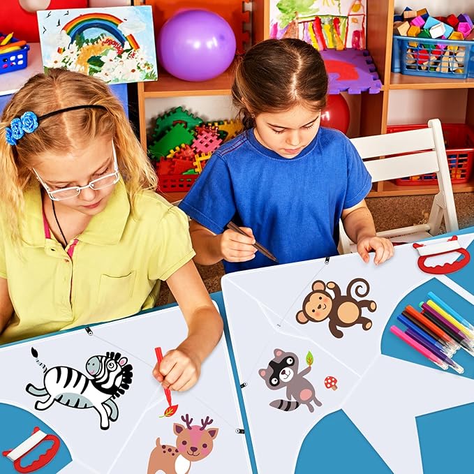 Libima 50 Pcs DIY Blank Kites for Kids Bulk Large Kite Making Kit Easy to Fly Set Party with Watercolor Pens and String Decorating Coloring Party Set for Craft Outdoor Games (Swallow Fish)