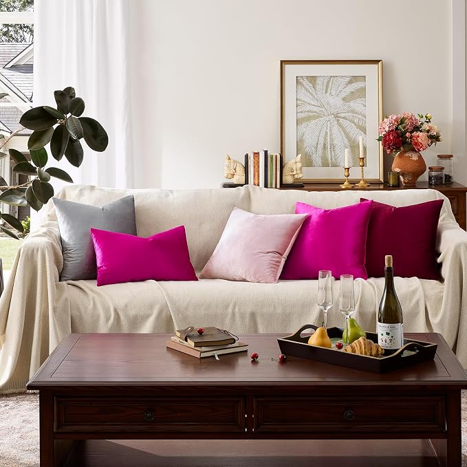 GIGIZAZA Hot Pink Velvet Pillow Covers 20x20 Decorative Pillows Pack of 2 | Throw Pillows for Couch Sofa,280gsm Soft Textured Fabric,Modern Square Pillowcases,Luxury Cushion Covers