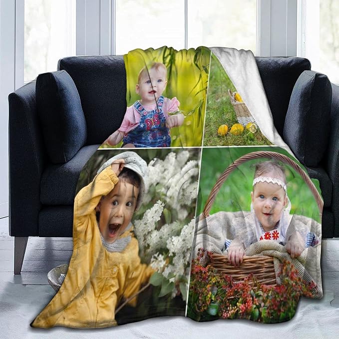 QETXVI Custom Blanket with Photos Text Customized Blanket Personalized Flannel Throw Blankets for Adult Kid Birthday Christmas Halloween Fathers Mothers Valentines Gift - 60"x 80"
