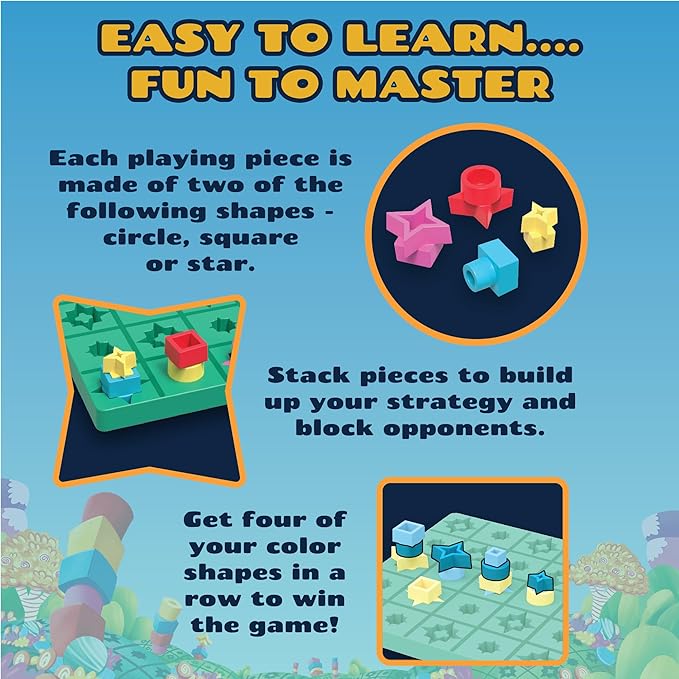 MindWare Candy Conquest Family Board Game - Twist on Traditional in-a-Row Classic Board Games for Kids Ages 6 and Up - Connect Four of Your Own Shapes in a Row - Strategic Classic Game for Families