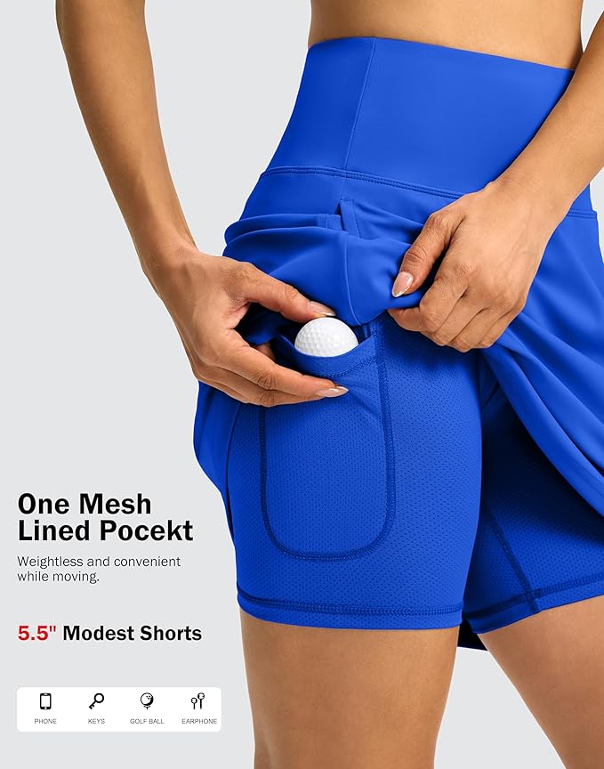 18" Skorts for Women 3 Pockets High Waist Long Athletic Tennis Skirt Golf Skort for Casual Summer Travel