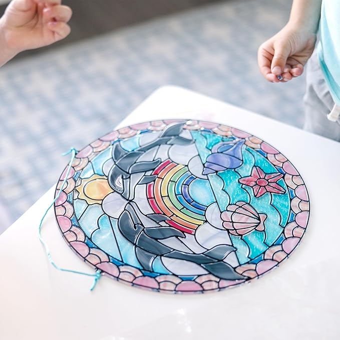 Melissa & Doug Stained Glass Made Easy Craft Kit: Dolphins - 180+ Stickers