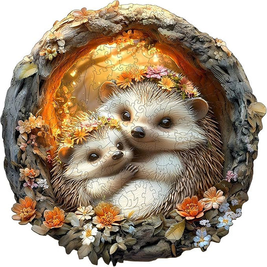 Wooden Puzzles for Adults - Parent-Child Hedgehog Wooden Jigsaw Puzzle, Unique Animal Shaped Wood Puzzles Adult, Christmas Birthday Gifts for Friends/Family, Home Decor 11.4 * 11.4in 200pcs