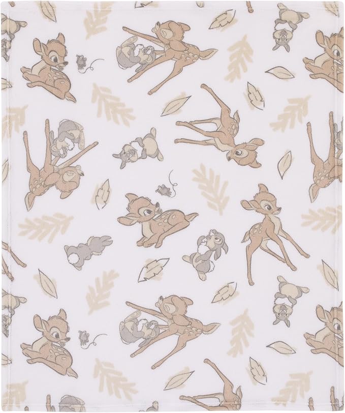 Disney B is for Bambi Tan, Gray, and White Super Soft Plush Baby Blanket