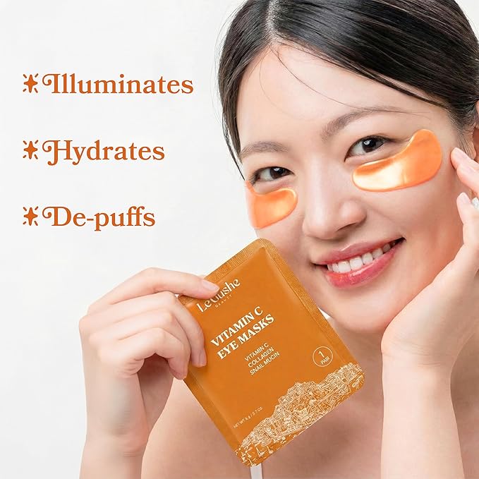 LE GUSHE Vitamin C Eye Patches with Collagen and Snail Mucin, Aloe Vera Eye Patches for Puffy and Dark Undereyes, Korean Skincare for All Skin Types, 20 Pairs