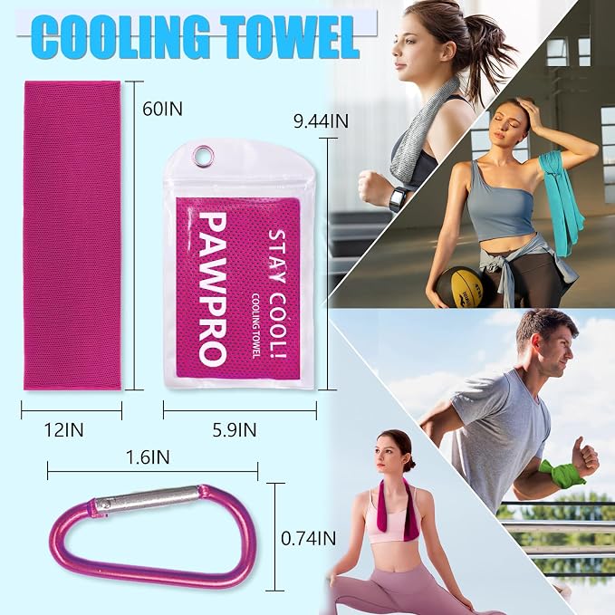 PAWPRO 4 Packs Cooling Towels for Neck and Face, Soft Breathable Gym Towels with Waterproof Bag & Carabiner, Multi-Colored Sweat Towels for Gym, Running, Yoga (Lake Blue/Grey/Pink/Green)