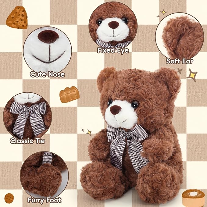 Brown Teddy Bear Stuffed Animal, Bear Gifts for Mom, Sister, Daughter, Girlfriend, 8″ Soft Stuffed Bear Plush Toy for Kids 3+, Teddy Bear Baby Shower Decorations, Birthday Xmas Gift (Brown)