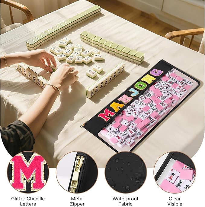 eurovicky Clear Waterproof Mahjong Bag, Empty Mahjong Tile Bag with zipper Mahjong Case for American Mahjong Set, Case Only (Elegant Black)