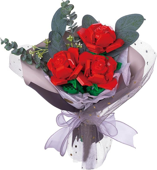 Red Flower Bouquet Building Block Set – Romantic DIY Gift for Valentine’s Day, Anniversaries & Special Occasions