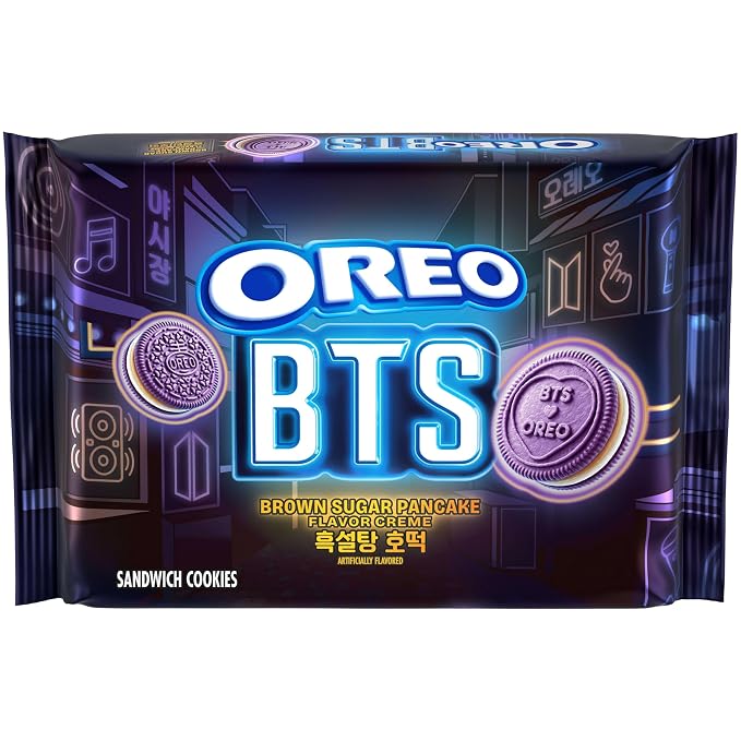 OREO BTS Sandwich Cookies, Limited Edition, 10.68 oz. | Brown Sugar Pancake Flavor Creme, Purple Wafer Cookies, 13 unique BTS-selected Designs