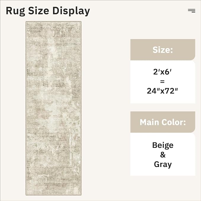 Soalmost Abstratc Runner Rug 2x6 Kitchen Hallway Runners Beige/Gray | Low-Pile Washable Rugs for Entry Bathroom Laundry Room, Vintage Foldable Floor Carpet Mat Entryway for Corridor Bedroom