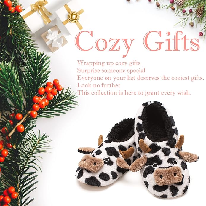 Cute Animal House Slippers, Warm Fuzzy Slipper Socks with Grippers Non Slip, Cozy Funny Gifts