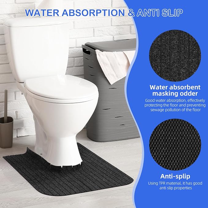 Round Commode Potty Training Mats for Boys, Toilet Training Mats, Potty Training Toilet Rugs, Toilet Rugs u Shaped,Toilet mats for Bathroom,Machine Repeatedly Washable(4 Pack, Black)