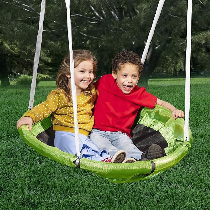 XDP Recreation Surf N Swing Painted Steel 5 Station Kids Outdoor Backyard Swing and Play Set with Wave Slide, Foam Leg Guards, and Hardware, Blue