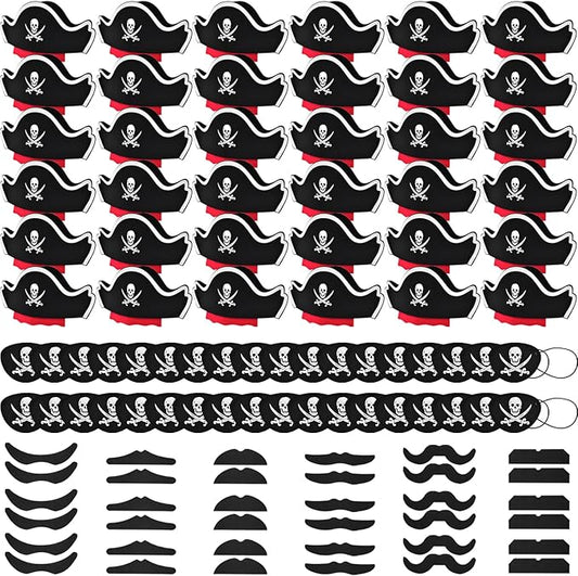 Halatool 36 Set Pirate Accessories Bulk for Kids, Include 36 Felt Pirates Hats with 36 Eye Patches and 36 Mustaches, Pirate Costume Accessories for Halloween, Masquerade, Cosplay, Party Favors Decor