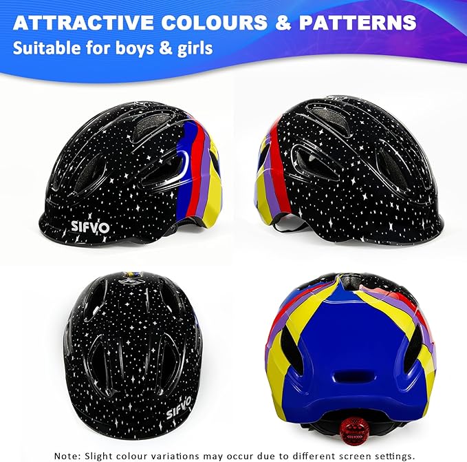Kids Bike Helmet with LED Light, SIFVO Youth Toddler Boys Girls Helmets,2 Size Adjustable for Ages 3-5-10,Multi-Sport for Bicycle, Scooter, Skateboard,46-55cm