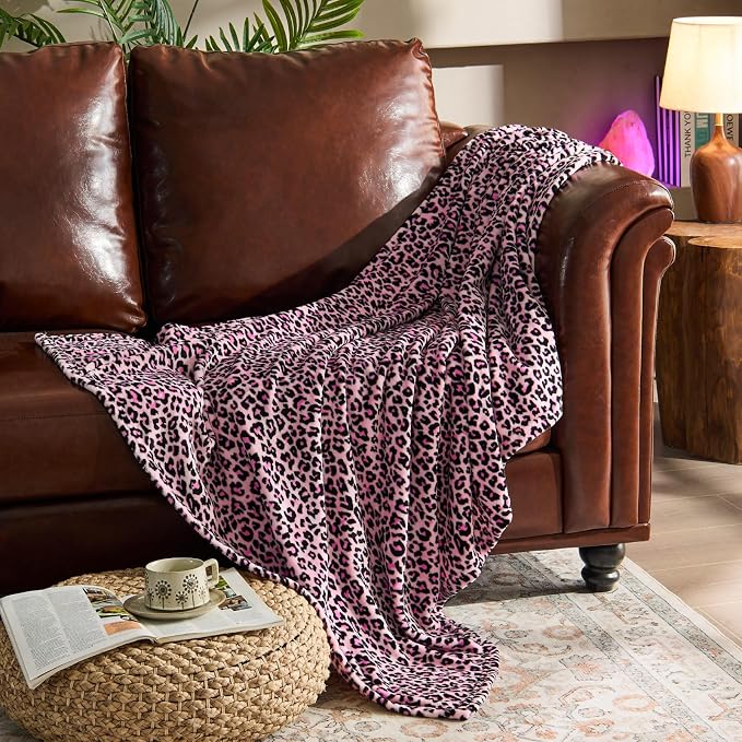 BEDELITE Fleece Blanket Soft Plush Twin Size Blanket Pink Leopard 60"x80" | Ultra Soft Fleece, Plush Microfiber, Lightweight Warmth, All Season Comfort, Leopard Decor, Machine Washable, Couch Sofa Bed