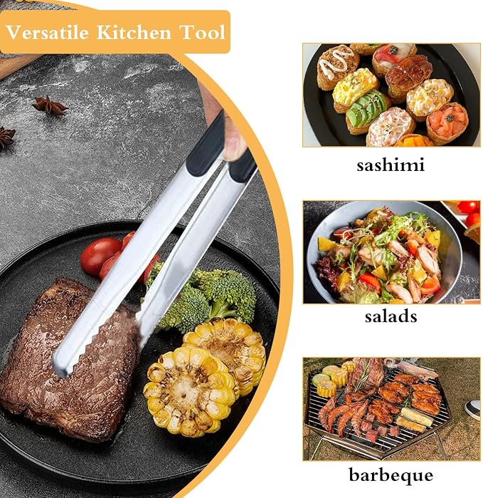 BBQ Tongs Premium Korean Cooking Heat Resistant Metal Kitchen Utensils Set for Frying Grilling Meat Hot Pot and Ice 12 inch Non Slip Grip Tongs for Cooking Essentials
